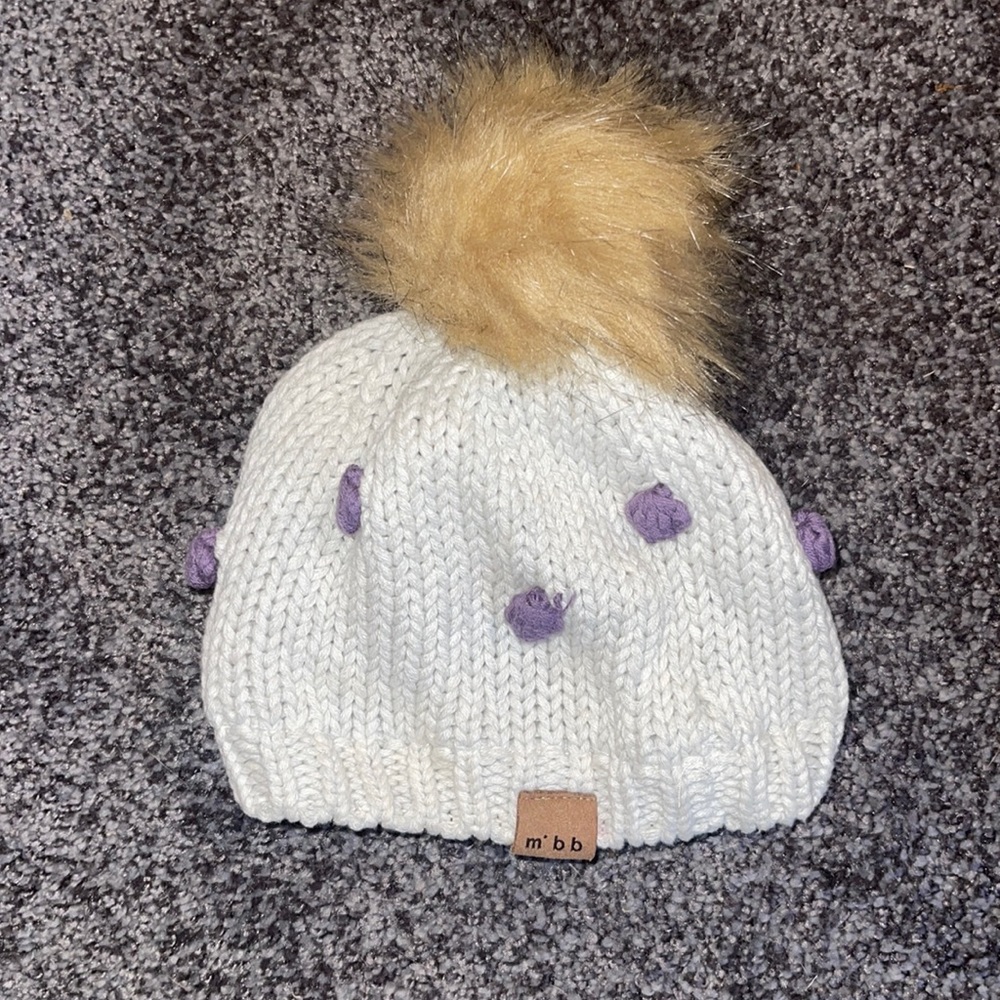 Miles baby gray knit hat with pom pom
